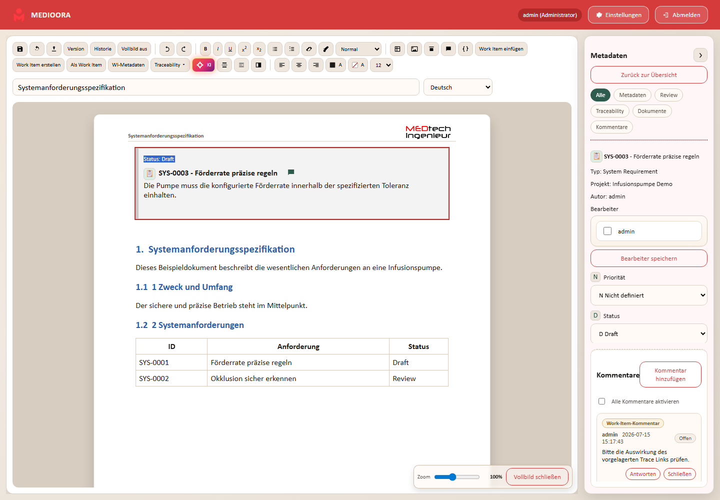Dokumenteditor im Vollbildmodus