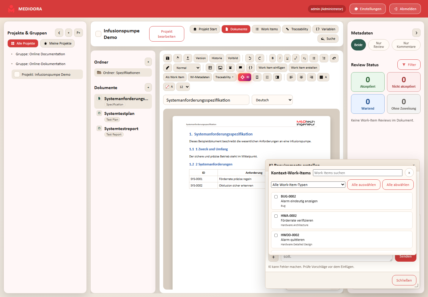 Ausgefüllter Requirement-Editor