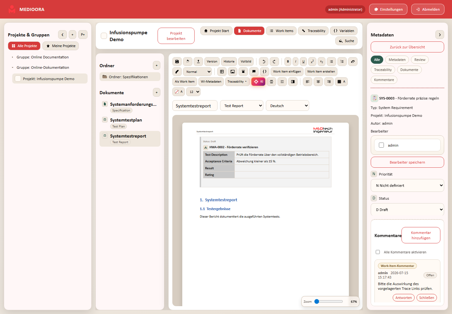 Test-Item mit Result im Testreport