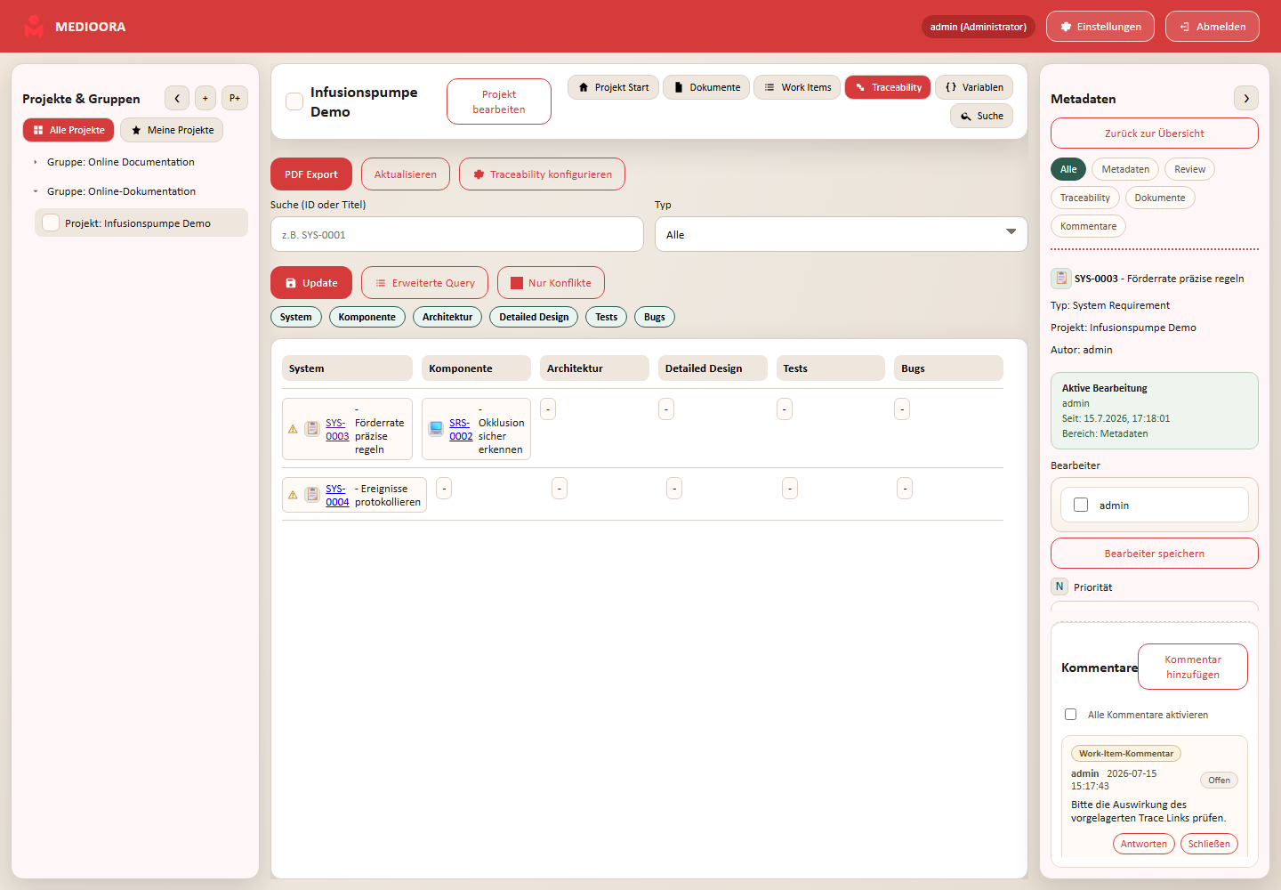 Traceability mit Lücken und Konflikten