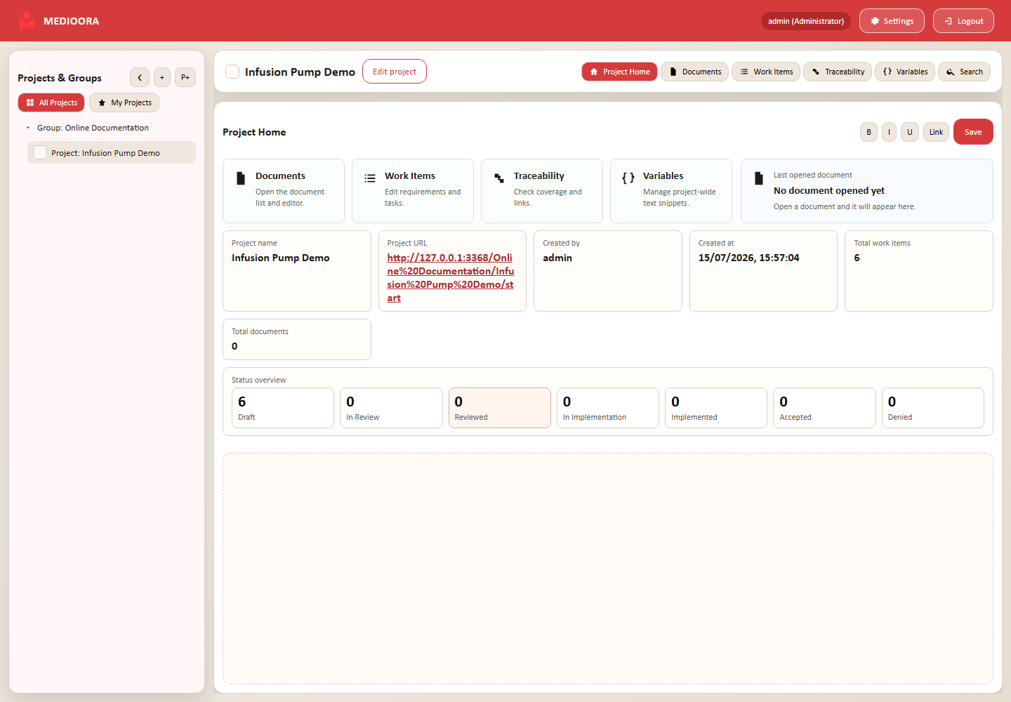 MEDIOORA: Navigation and project structure