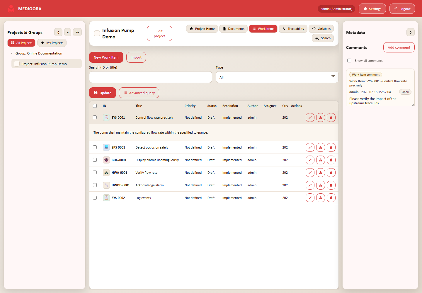 MEDIOORA: Status, resolution and final locks