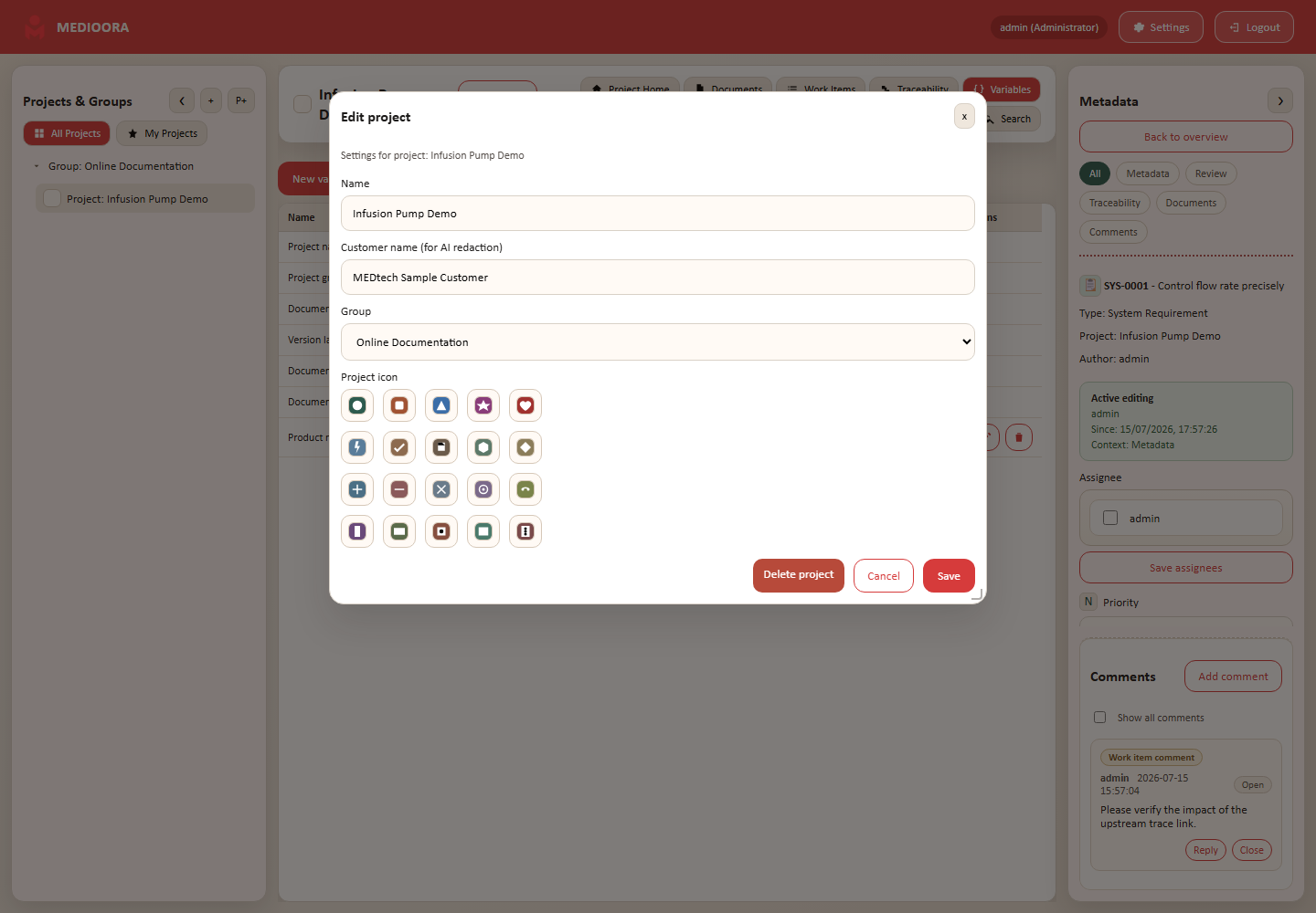 MEDIOORA: Create and configure projects