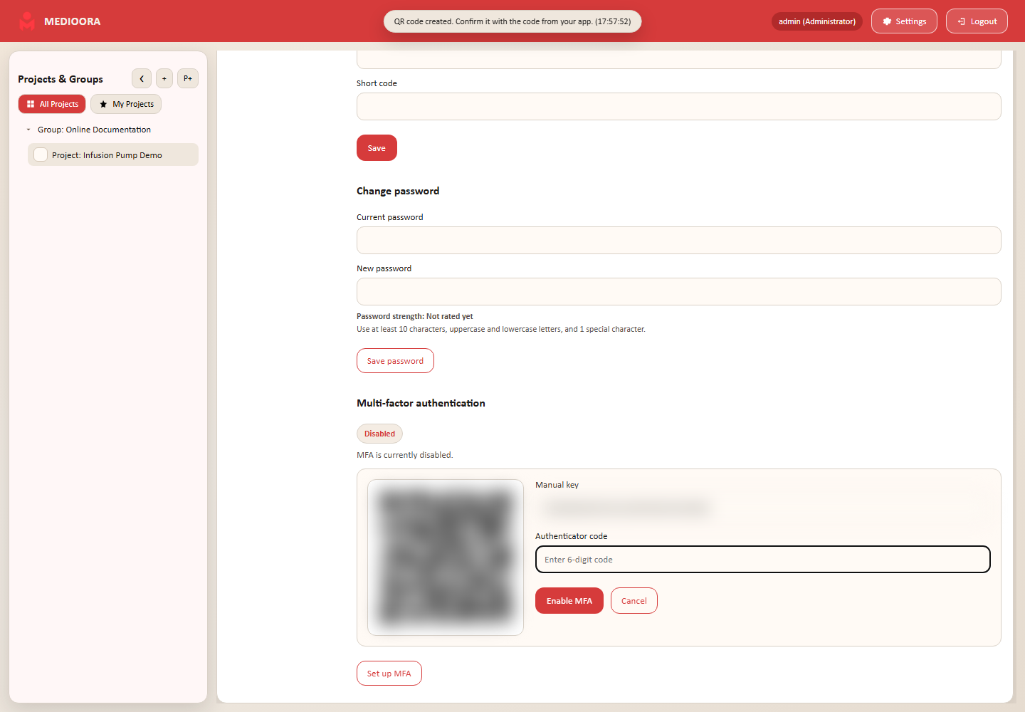 MEDIOORA: Profile, password and MFA