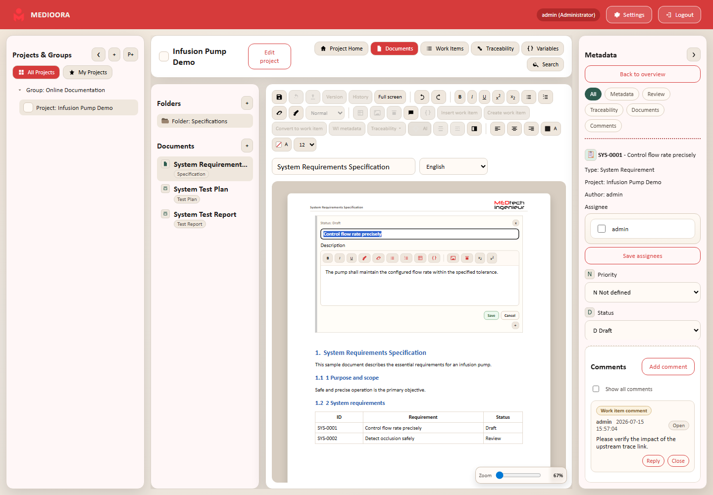 MEDIOORA: Work items inside documents