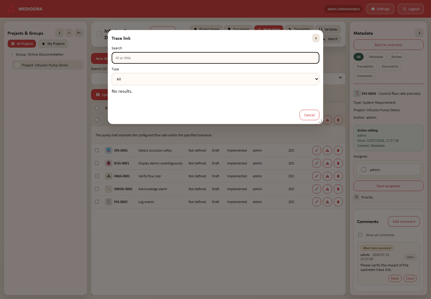 MEDIOORA: Create trace links
