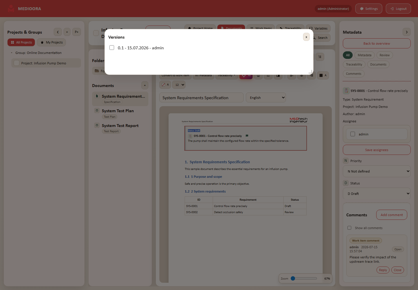 MEDIOORA: Document versions, history and diffs