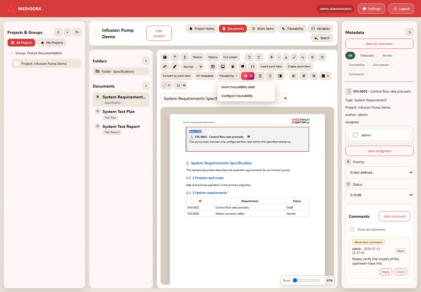 MEDIOORA: PDF, RTF and document traceability