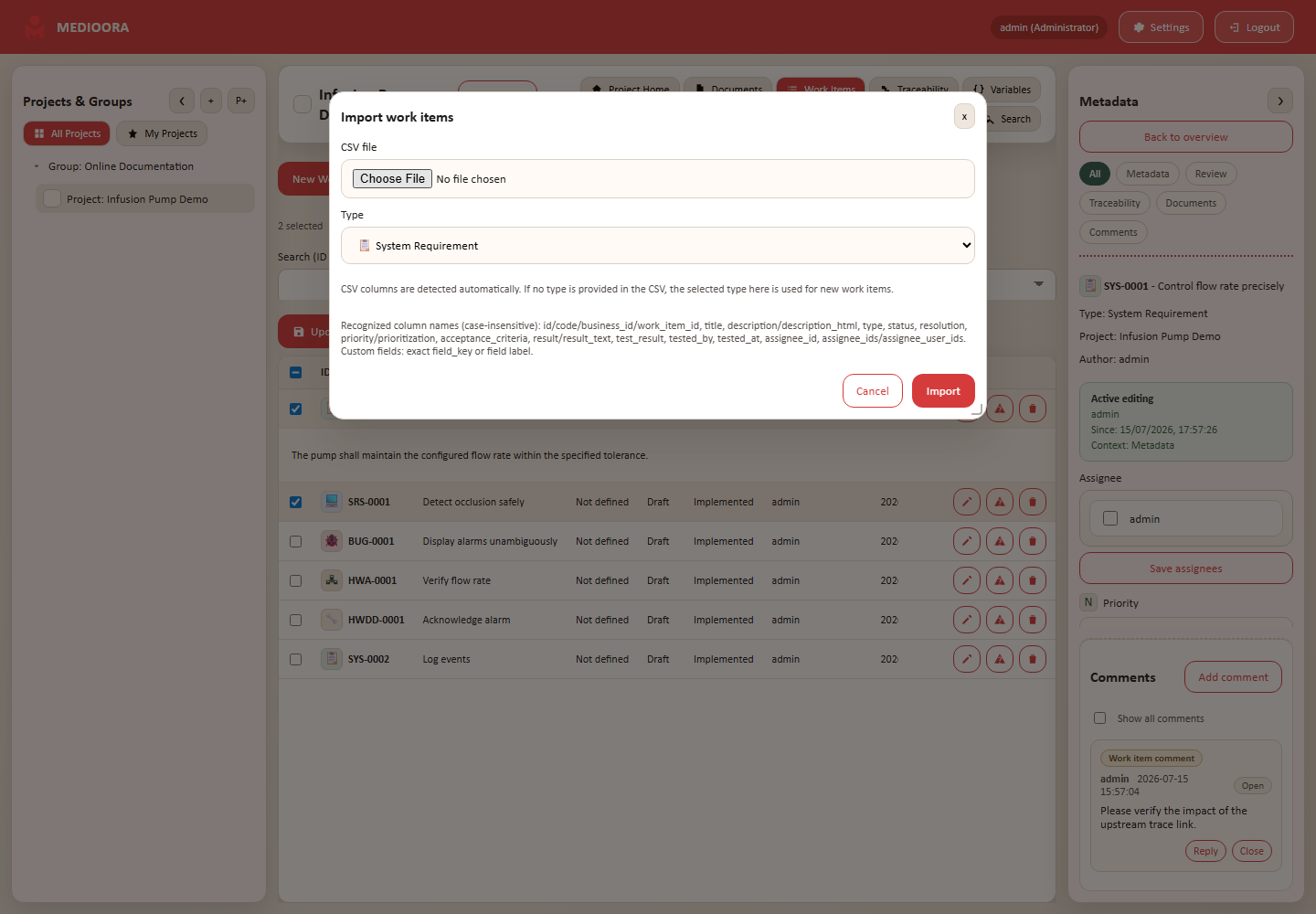 MEDIOORA: CSV import, export and bulk edit