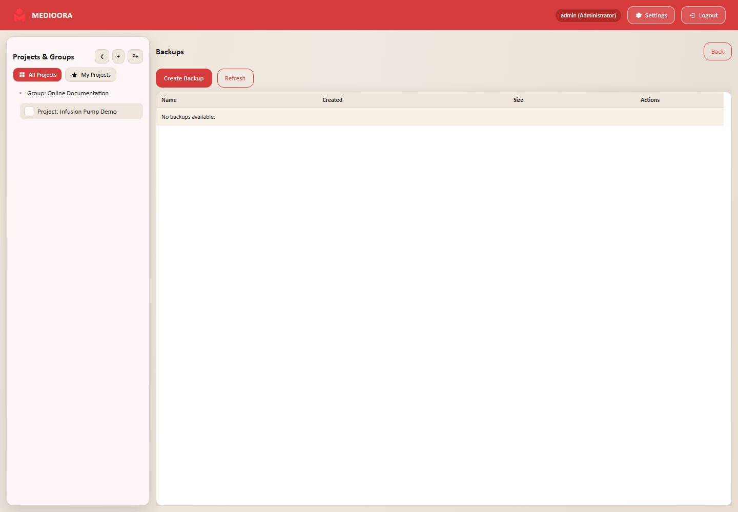 MEDIOORA: Backups and restore